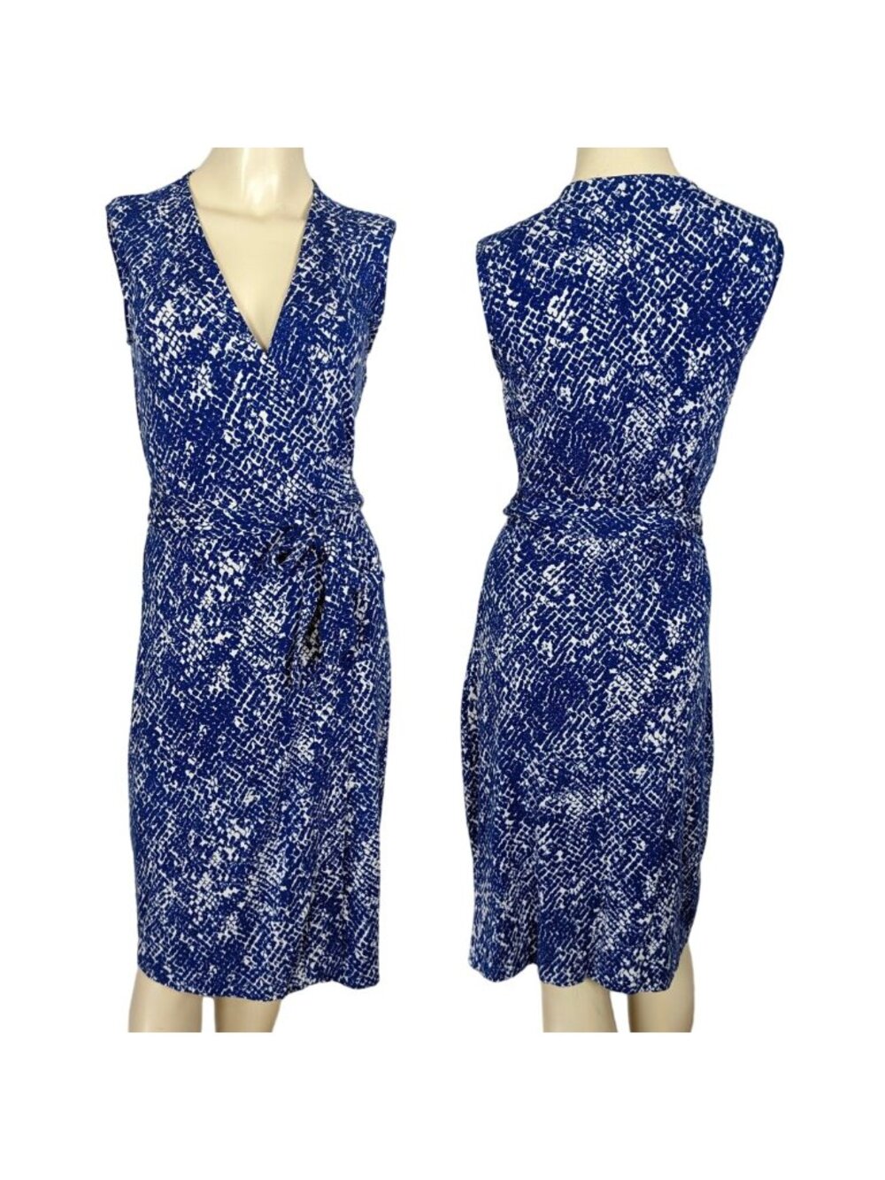 DVF Diane Von Furstenberg sleeveless blue white wrap yahzi short dress sz S